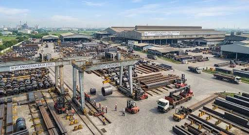 Expanded view of industrial steel operations at PT Anugerah Baja Steel stockyard Cilegon Banten